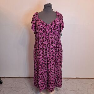 Terra & Sky Women's Plus Flutter Sleeve Midi Tiered Dress Pockets Sz 4X(28W-30W)